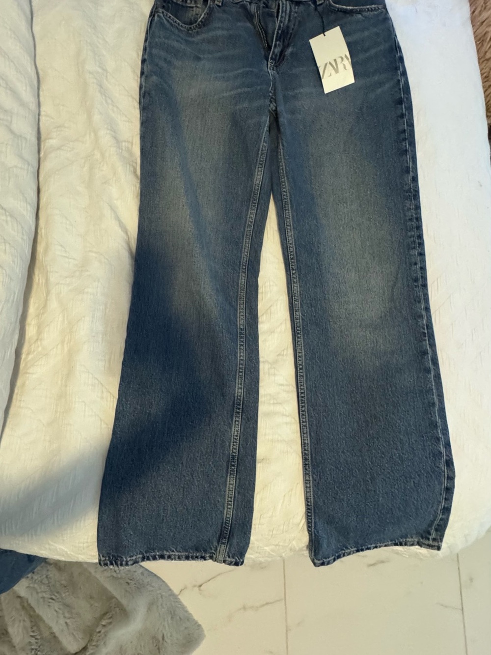 Zara Blue mid rise full lenght Flare Jeans